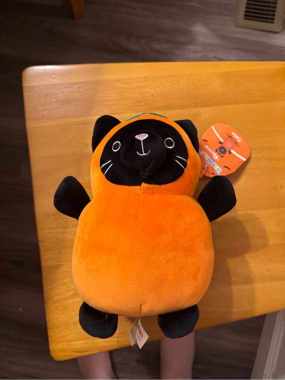 Halloween Calio black cat in pumpkin outfit- cute Squishmallow